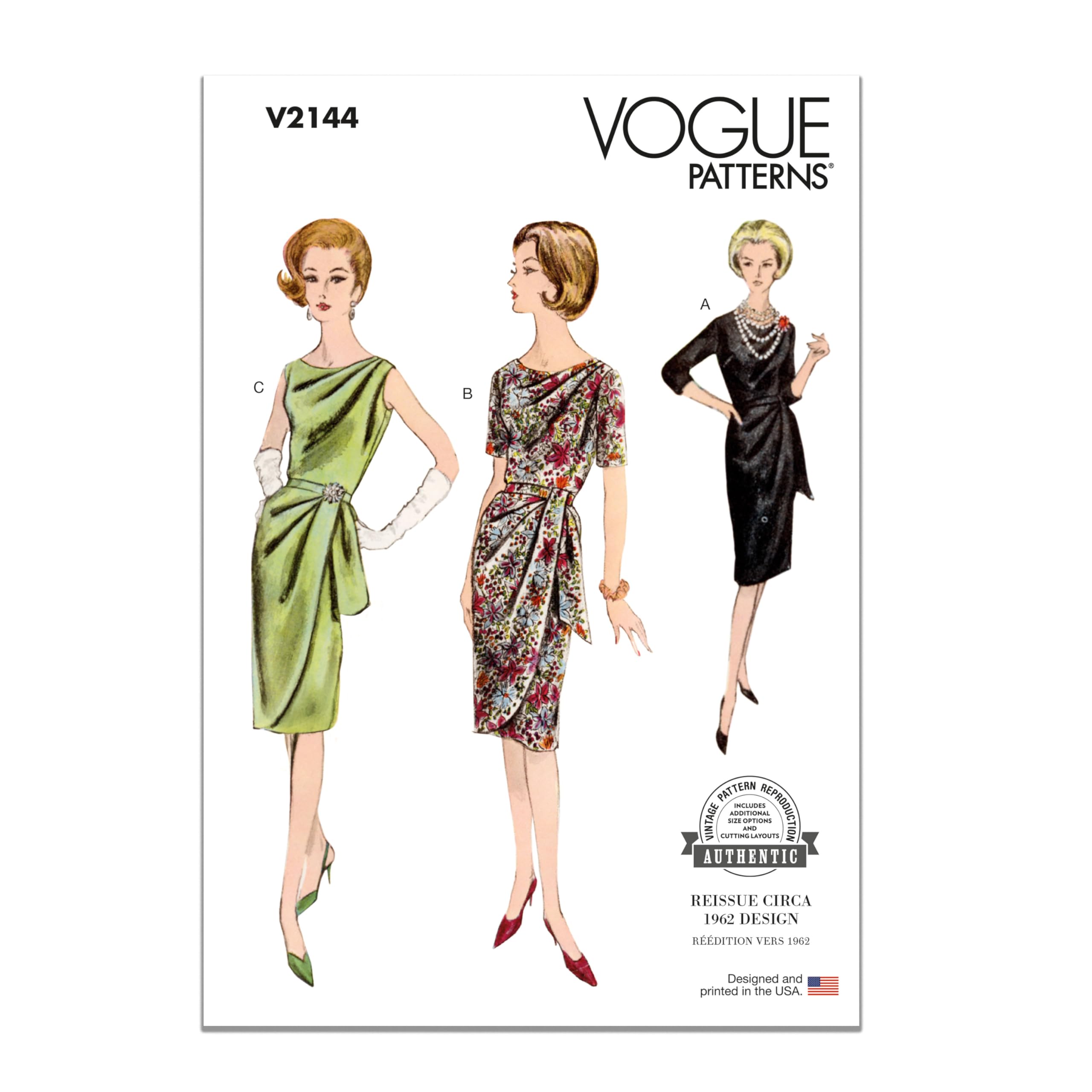 Patrons de couture V2144B5 Vogue de robes drapées vintage