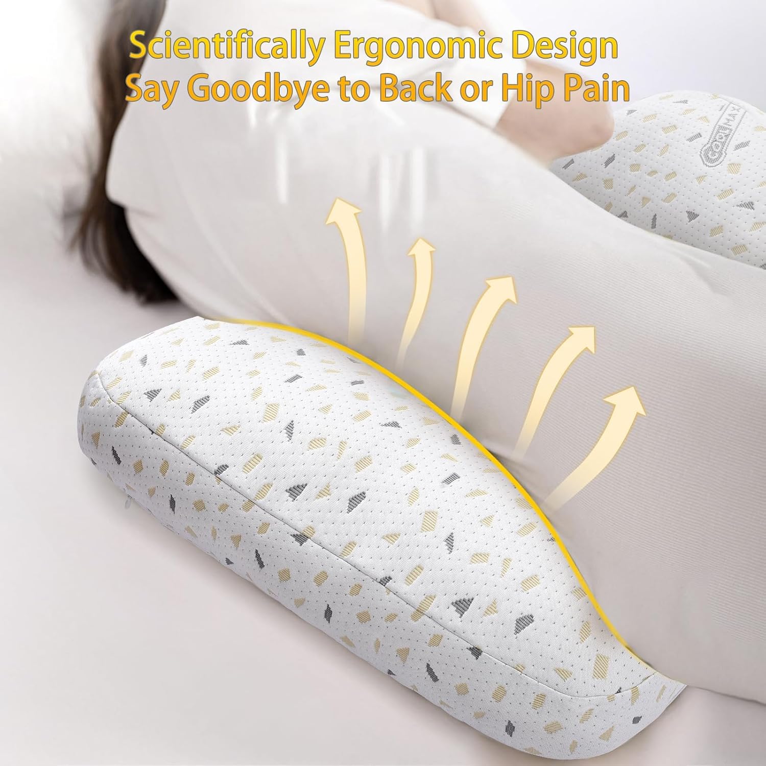 Coldew Pregnancy Pillows for Sleeping, Maternity Pillow for Pregnant Women, Soft Pregnancy Body Pillow with Detachable and Adjustable Pillow Cover - Support for Belly, Back, Legs, HIPS (Gold, Medium