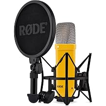 RDE NT1 Signature Series Large-Diaphragm Condenser Microphone with Shock Mount, Pop Filter and XLR Cable for Music Production, Vocal Recording, Streaming and Podcasting Yellow