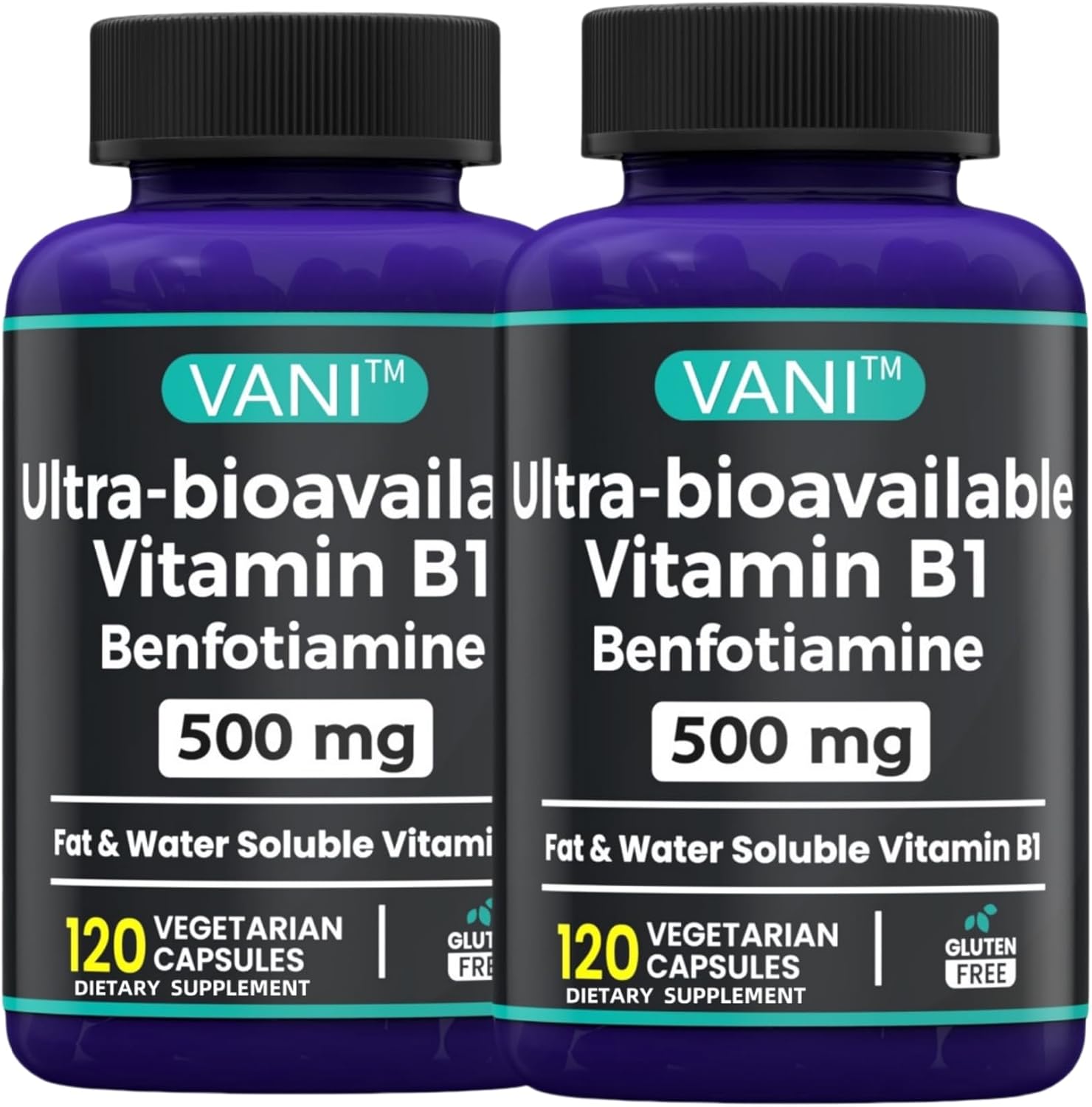 2 in 1 Enhanced Formula: Vitamin B1 with Benfotiamine 500mg, Fat Soluable Supplement of Vitamin B-1, 500 mg - 120 Capsules (3)