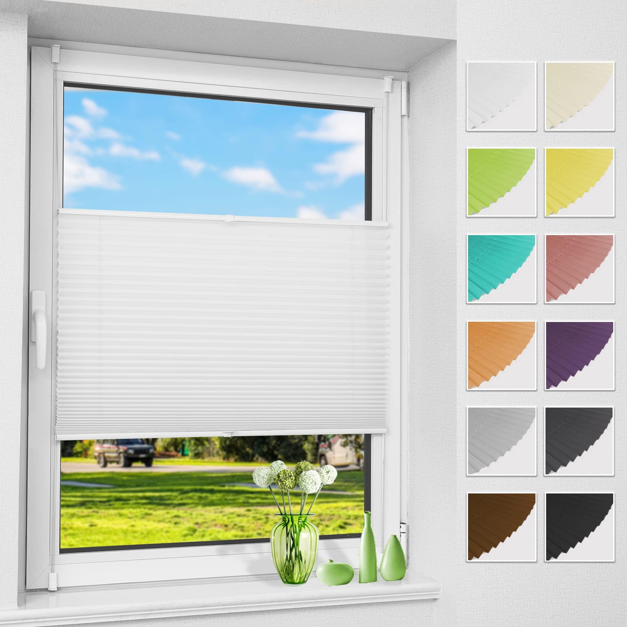 Allesin Plissee ohne Bohren Plissees Klemmfix Weiß 65x150cm(BxH), Plisseerollo Faltrollo mit Klemmträger, Jalousie Rollos für Fenster und Tür, Sichtschutz und Sonnenschutz