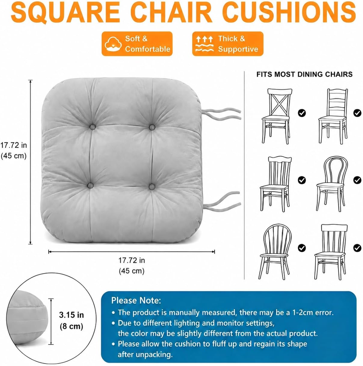 Crystal Velvet 2-Piece Chair Cushion: Outdoor Chair Cushion, Chair Back Cushion, and Rocking Chair Cushion. Non-Slip, PP Cotton Filled, Thickened for Comfort. Machine Washable for Home/Office.