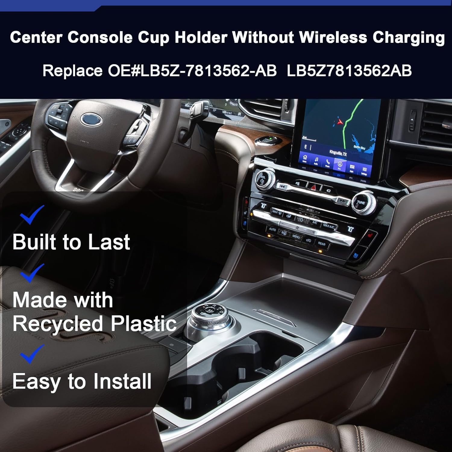 LB5Z-7813562-AB Center Console Cup Holder Fit for Ford Explorer 2020-2025 Replace LB5Z7813562AB (Without Wireless Charging)