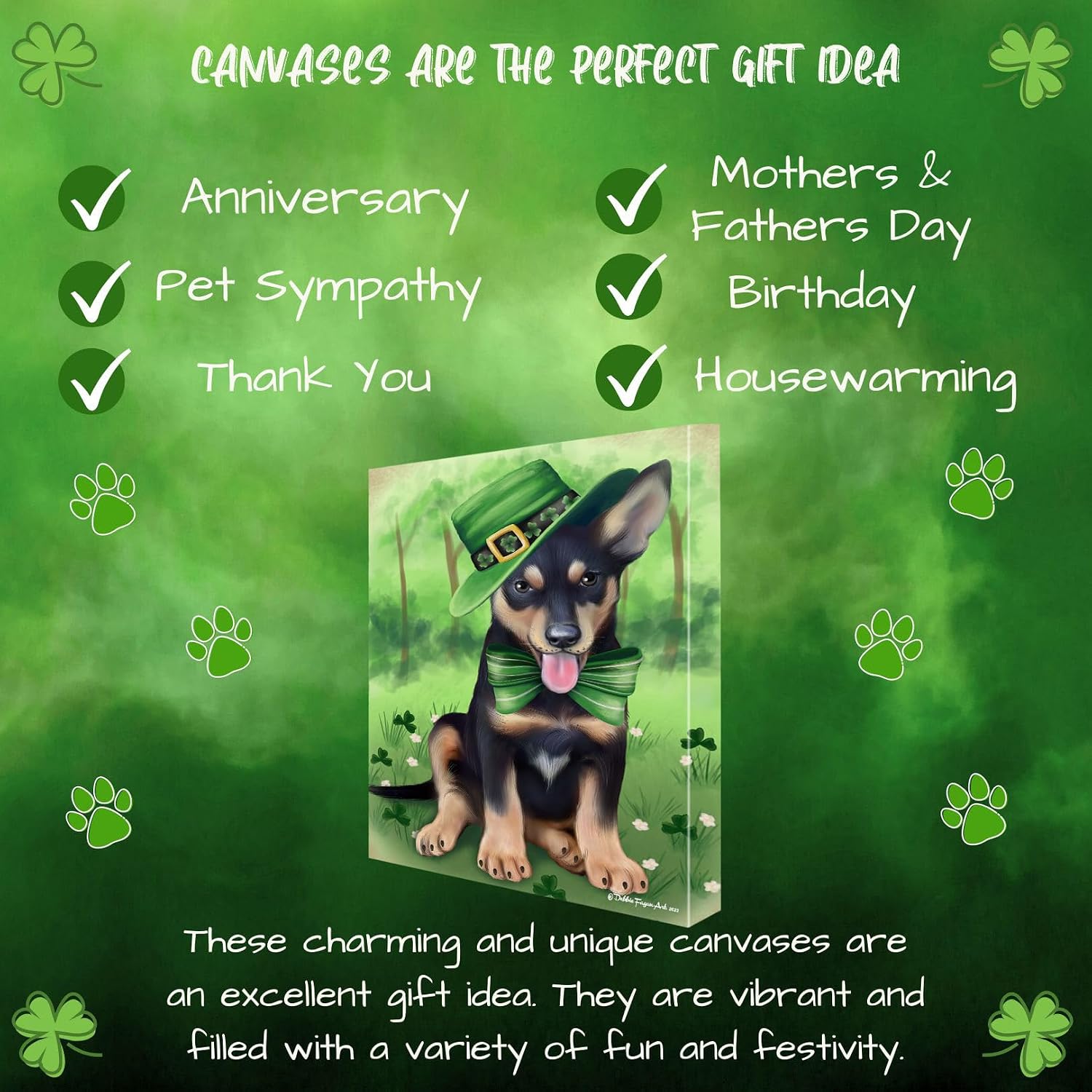 St. Patricks Day with Australian Kelpie Dogs Canvas Wall Art - Premium Quality Ready to Hang Room Decor - Flat Rolled 11" x 14"
