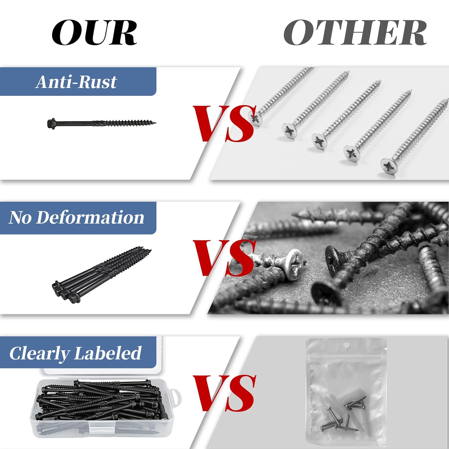 Lag Screws 4 Inch, 50Pcs #14 x 4 Heavy-Duty Structural Wood Screws, Hex Washer Head, Black Rust Resistant Coated, Long Outdoor Deck Screws for Timber Fence Log, Hex Socket Included