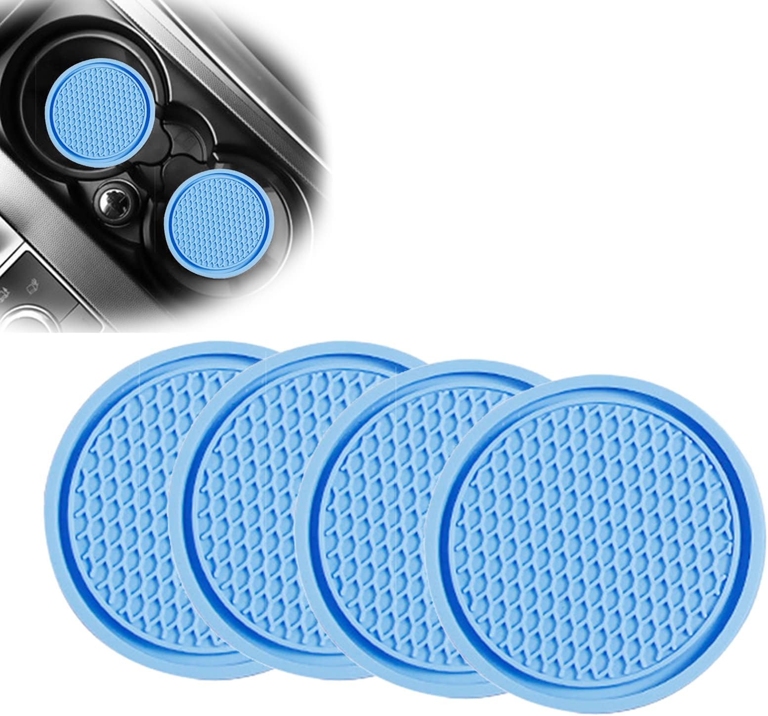 Universal Car Cup Holder Insert. PVC Material. Honeycomb Waterproof. Fixed, Anti-Slip Coaster (Blue, 2.75in)