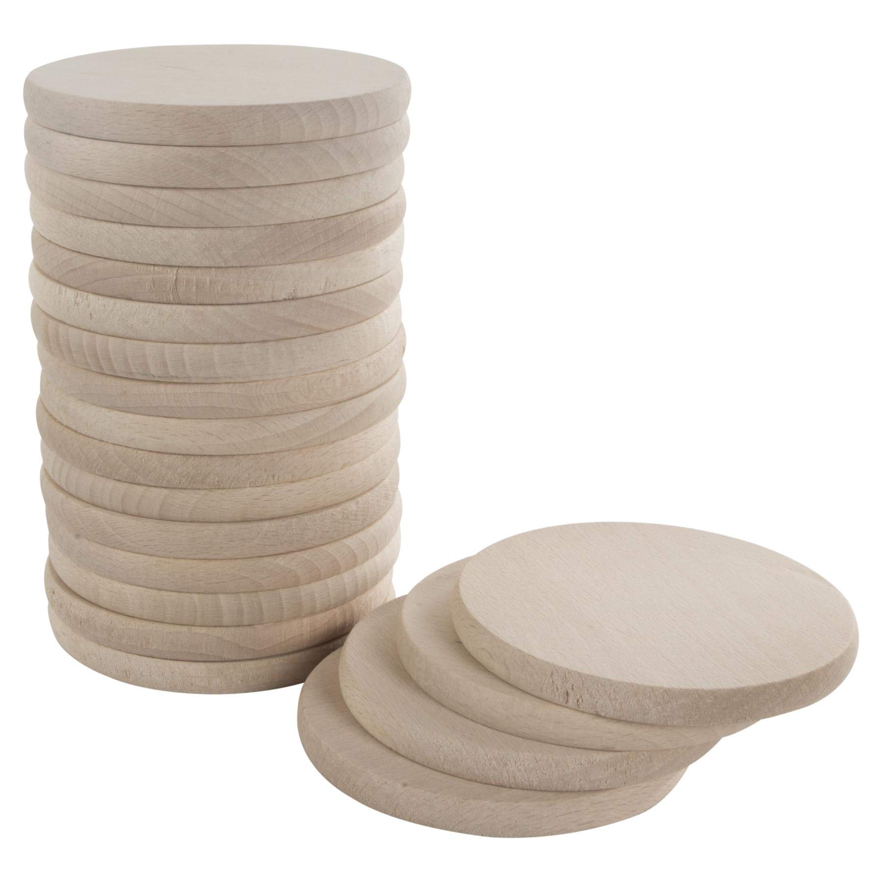 Woodeedoo Natural Wood (50 Pcs. Round 9 Cm Wooden Drink Coasters | Decorative Beechwood Natural Unfinished Wood Blanks Circles Tea Coffee Table Cup Mat Slices Shapes | 8 Mm Thick