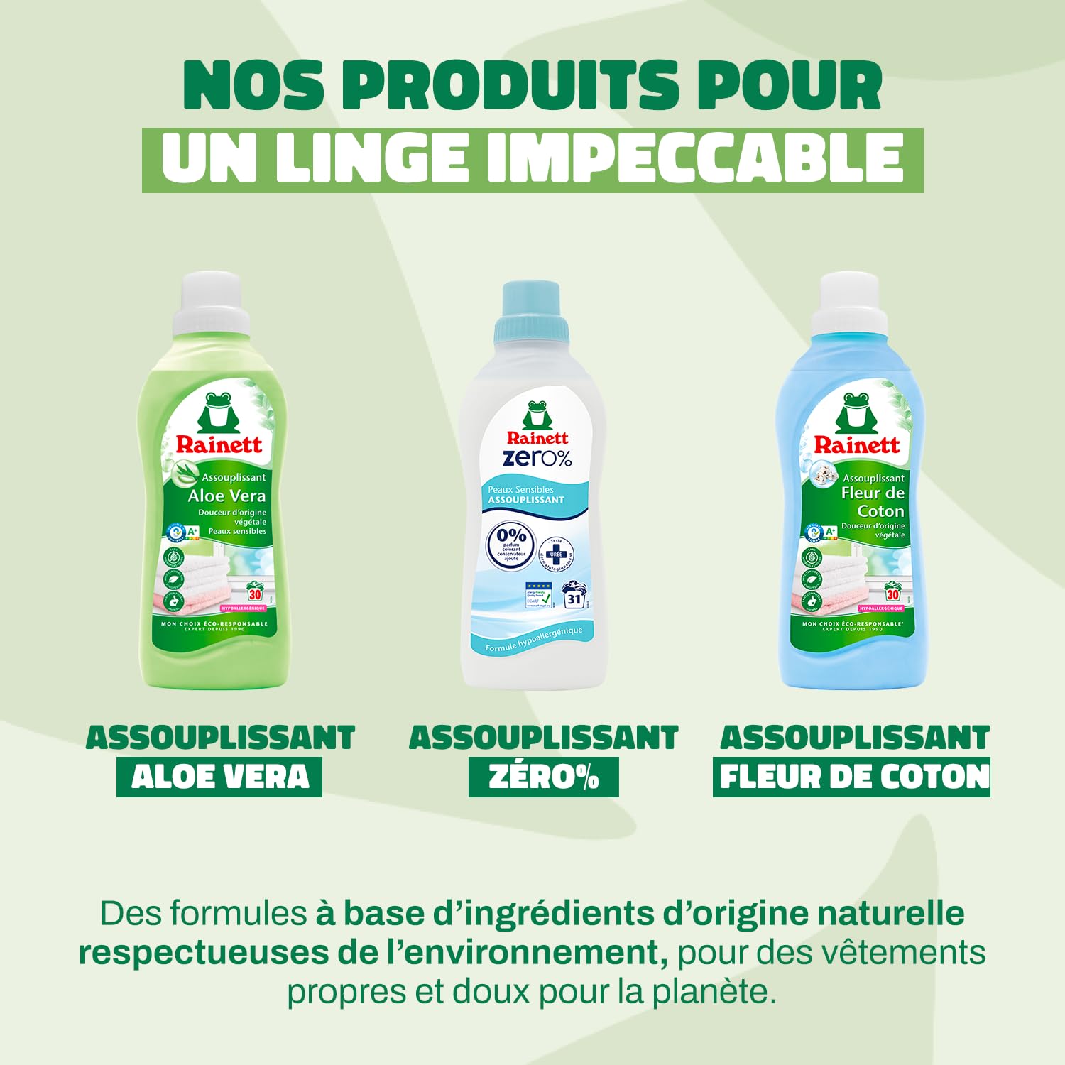 RAINETT - Assouplissant Hypoallergénique - Convient aux Peaux Sensibles - À l'Aloe Vera - Flacon Recyclé & Recyclable - Air Label Score A - 30 Lavages - 750 ml