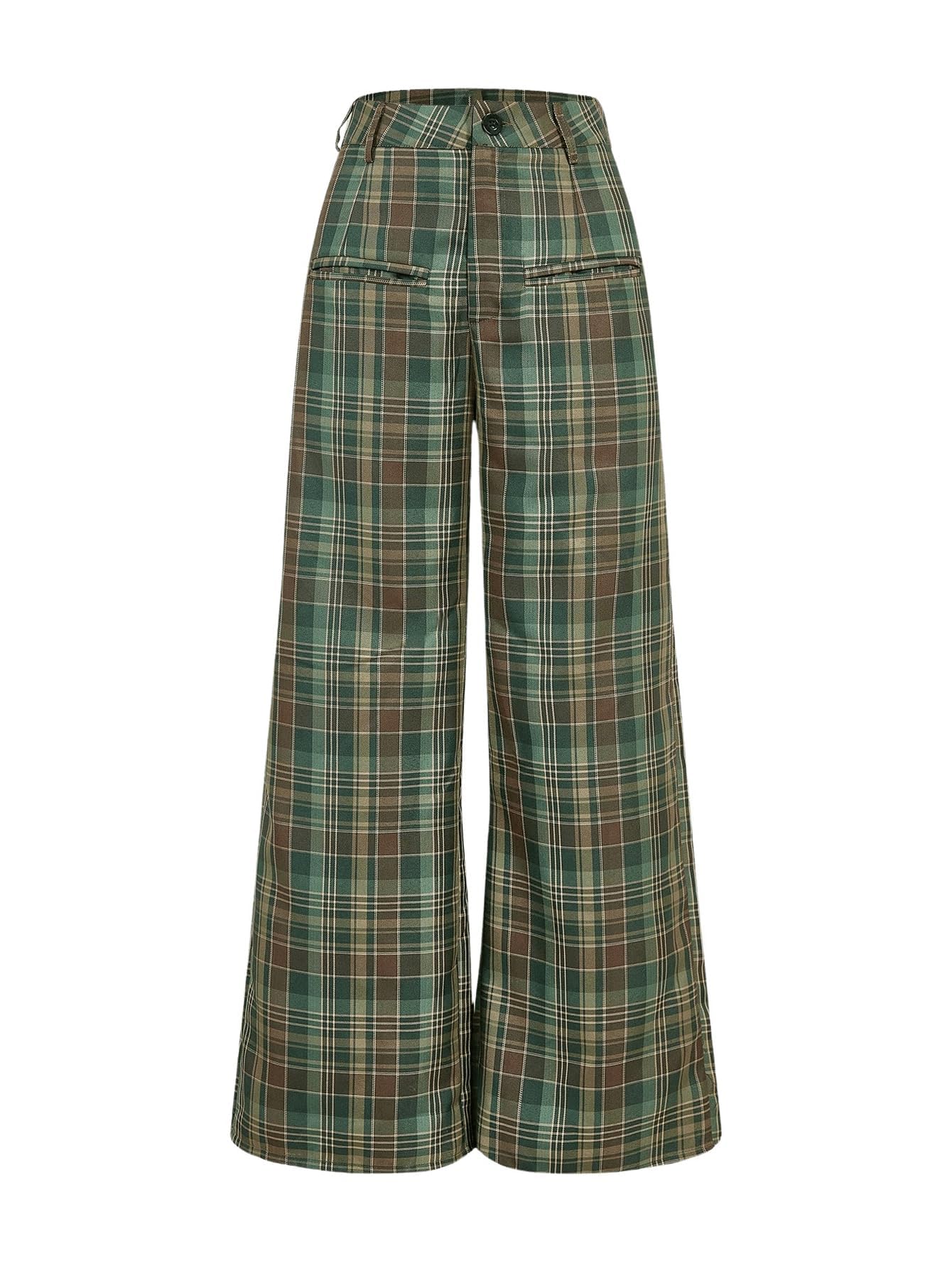 WDIRARA Womens Plaid Wide Leg Pants Casual High Waist Long Pants Trousers