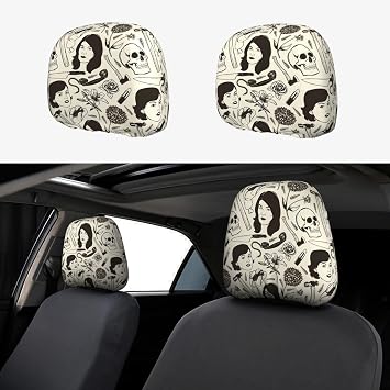 True Crime Pattern Universal Headrest Covers Set of 2 - Fashionable High-End Soft & Breathable Elastic Car Headrest Protectors for Most Vehicles