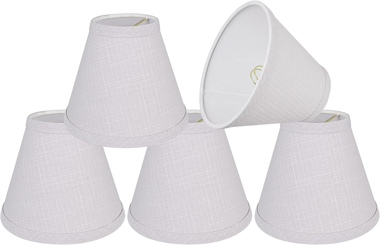 Aspen Creative 32125-5A Small Hardback Empire Shape Chandelier Clip-On Lamp Shade Set (5 Pack), Transitional Design in Light Grey, 6" bottom width (3" x 6" x 5")