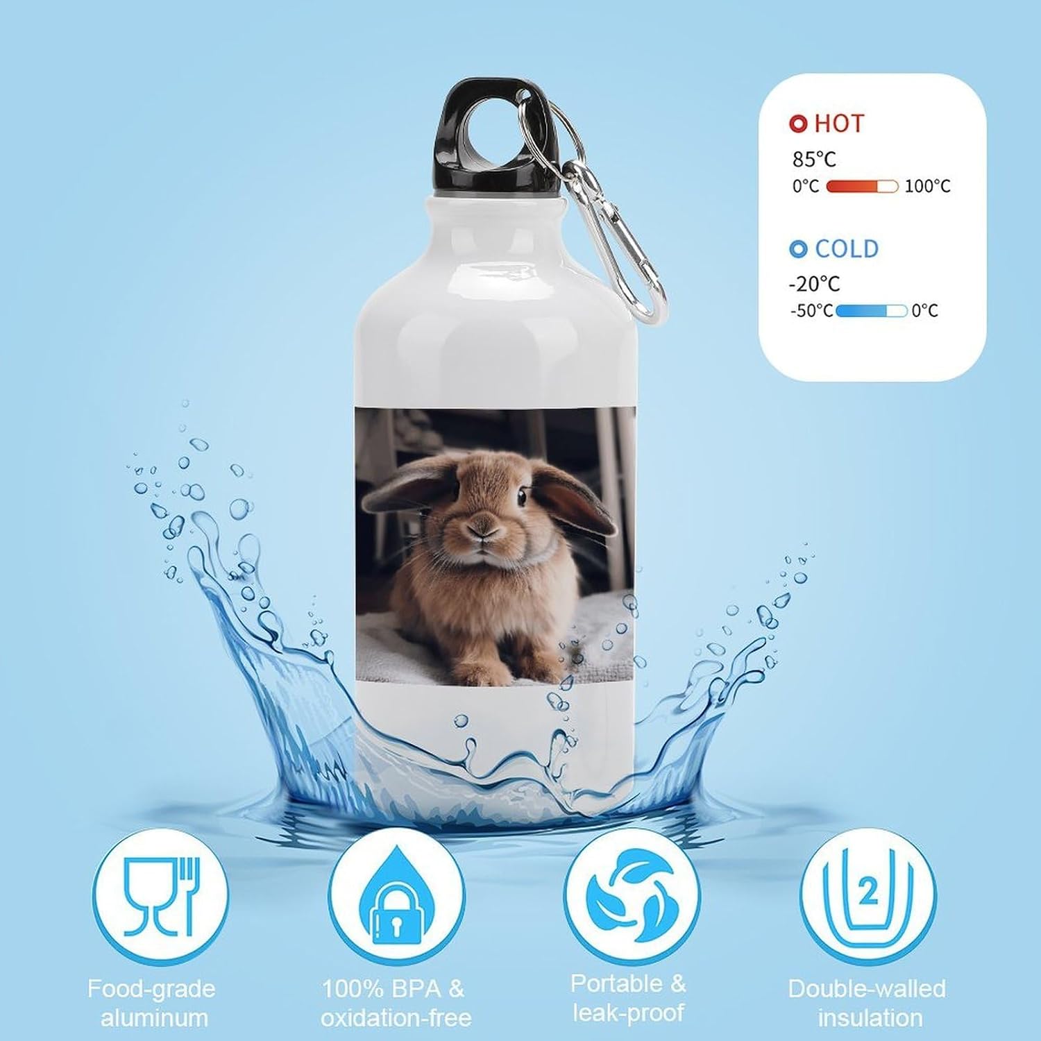 Aluminum Sports Water Bottle with Carabiner Clip & Leak-Proof Lid image 4