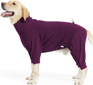 LIANZIMAU Dog Winter Coat Fleece Jacket with Leash Hole Dogs Pullover Pajamas Long Sleeves Onesie Windproof Soft Dog Coats Cold Weather Clothes for Small Medium Large Pet Walking Sleeping
