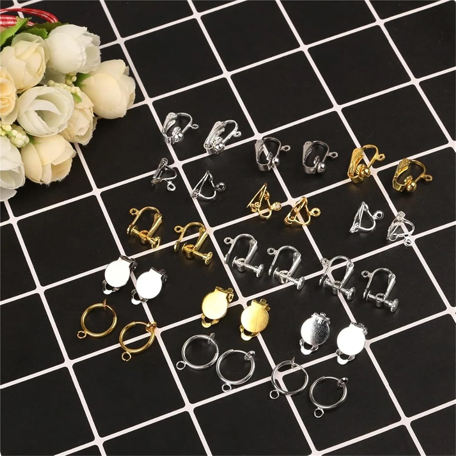 Clip On Earring Backs Ear Clip Gold Silver Rhodium Plated Earring Converter with Loop Plastic Pads Earrings Jewelry Findings(14x17mm Gold 100Pcs)