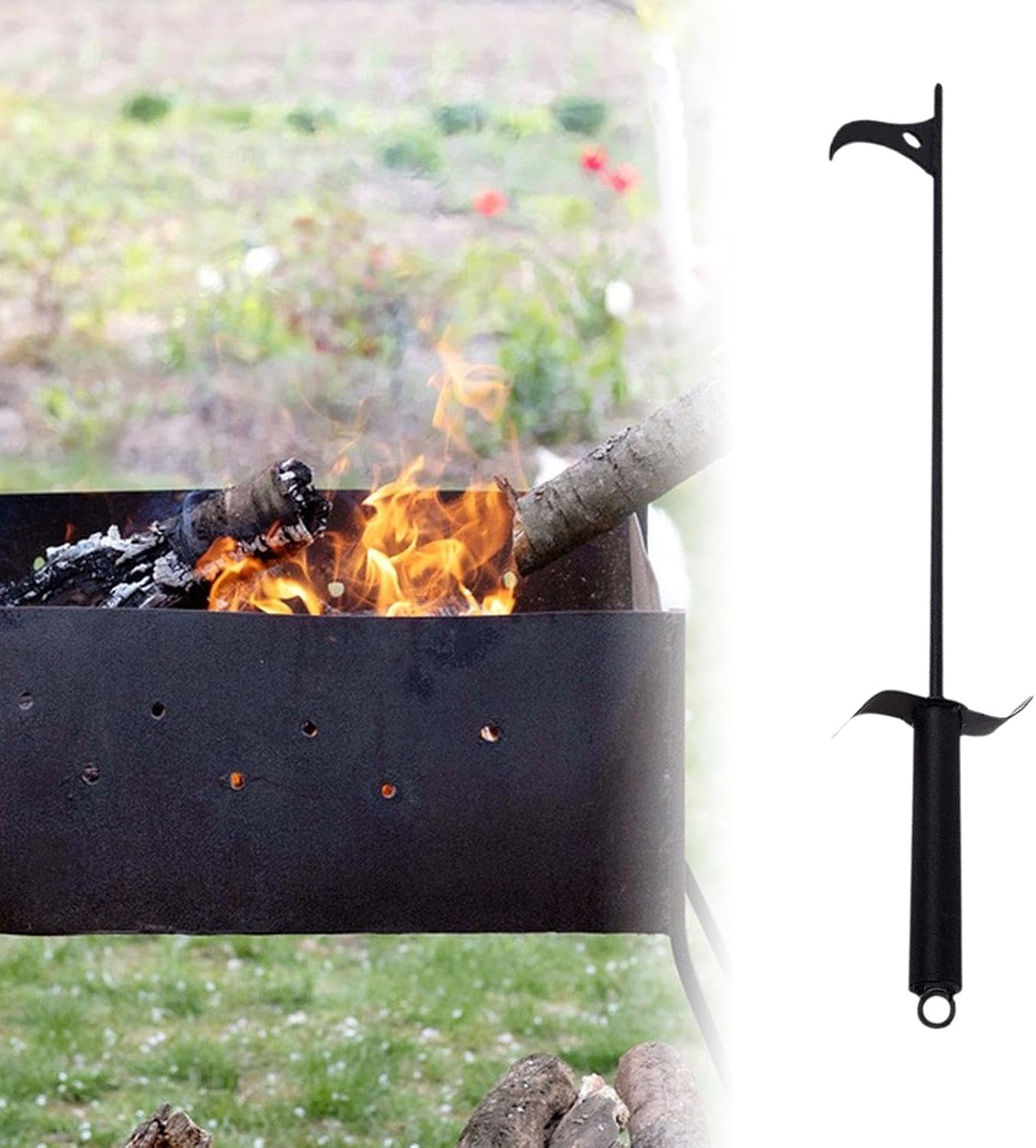 Fire Pit Poker Iron Practical Fireplace Accessories Multifunction Fireplace Poker for Camping Picnic Hiking Barbecue Campfire, B