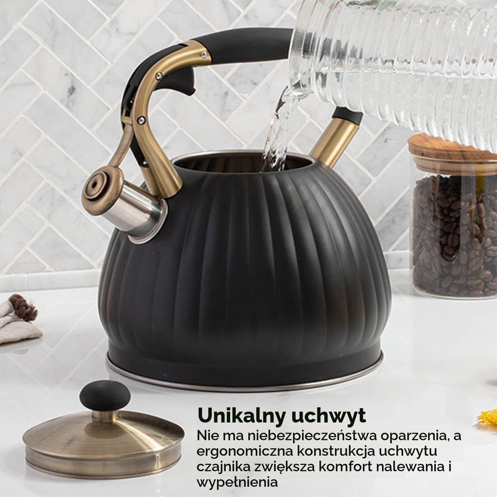 Czajnik z Gwizdkiem, 3,5 Litra, Stal Nierdzewna Klasy Spożywczej Gwizdający Dzbanek do Herbaty z Ergonomicznym Uchwytem w Kształcie Dyni Płyta Kuchenna z Gwizdkiem Czajnik