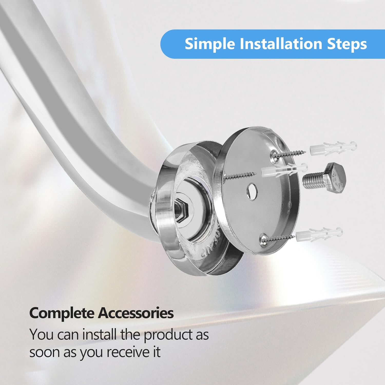 Shower Grab Bar, 2 Pack 12 Inch Brushed Nickel Bathroom Safety Bar, 1.25" Diameter 304 Stainless Steel Grab Bars for Bathtubs and Showers, Handicap Shower Grab Bar for Seniors Elderly - Image 3