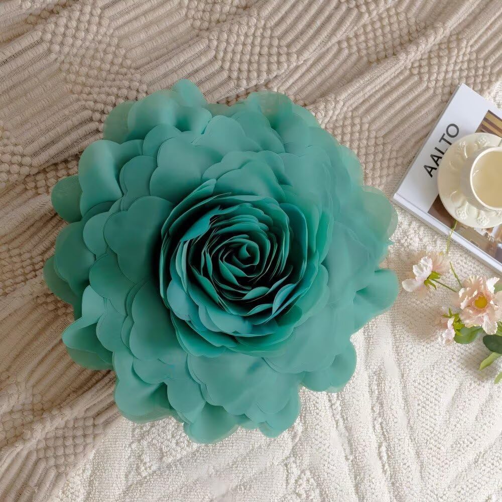 Rose Flower Throw Pillows, Organza Round Pillow 18", Two-Sided Decoration Couch Pillows for Sofa Bed Car Yellow