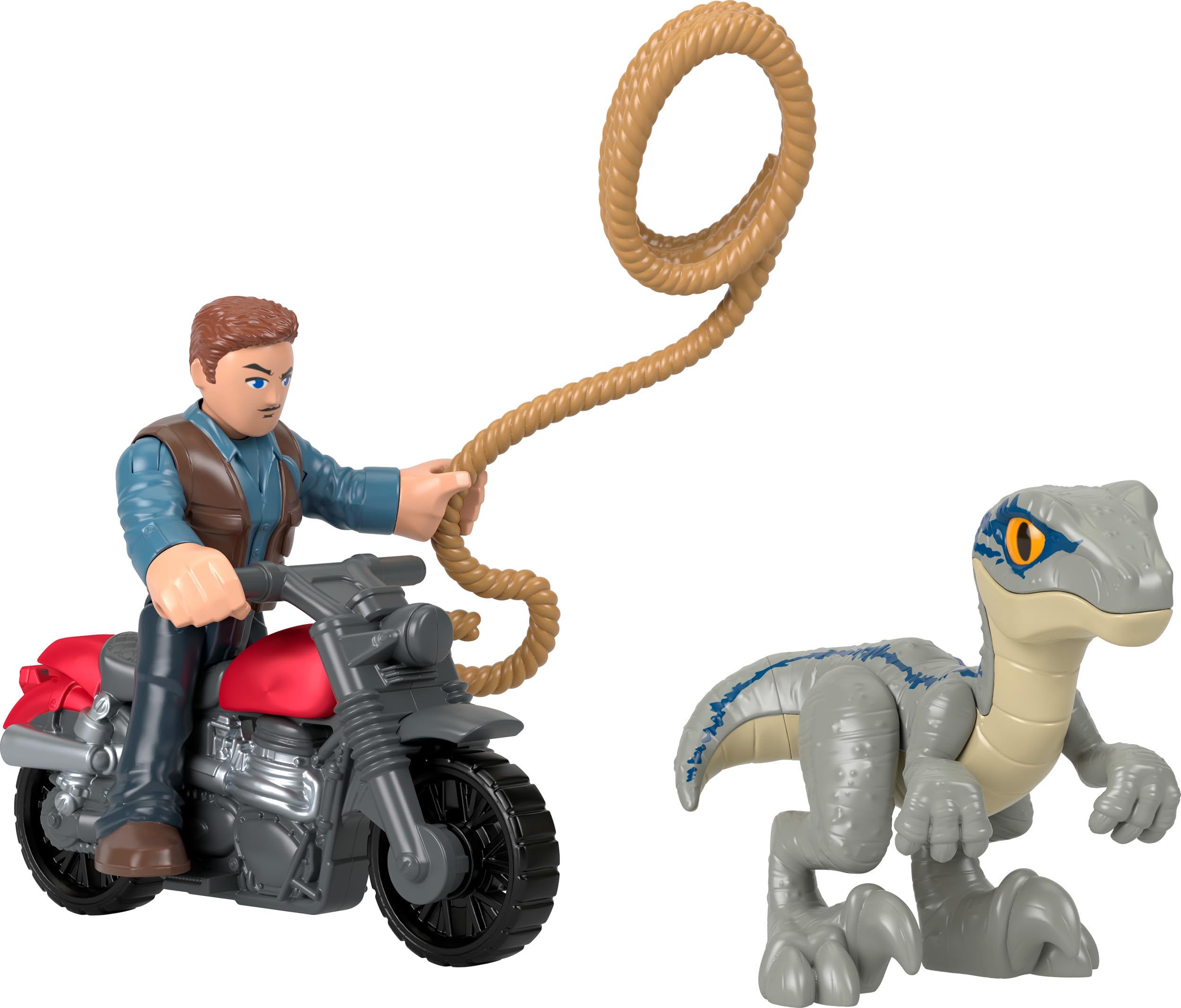 Fisher-Price Imaginext Jurassic World - Juego de Dinosaurios Owen Grady y Figura Azul para Juegos preescolares a Partir de 3 años