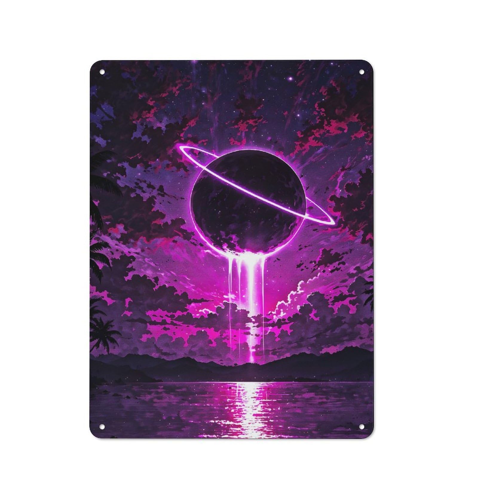Junmoney Style-24 Neon Planet Landscape Vintage Metal Wall Sign 40X30cm For Garage Wall, Suited To Garage Decor Collectors