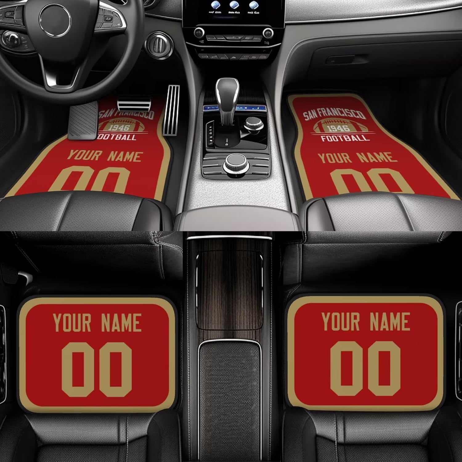Custom San Francisco car Foot mat Set City Personalized Football Floor mat 4-Piece Set car Interior Accessories Non-Slip Carpet