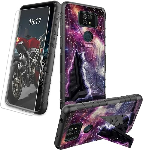 Miniatura 267 de AT&T Calypso 2 (U319AA) Funda con protector de pantalla de vidrio templado resistente con función atril integrado para debut de críquet, ciervo