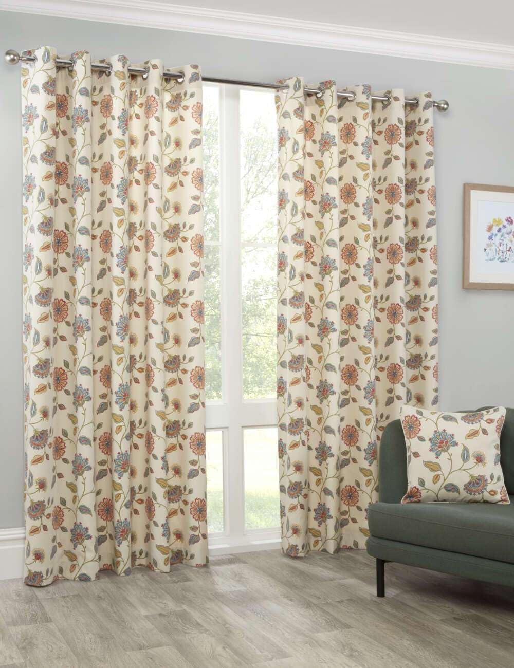Pikk Multicolor - Fully Lined Shelley - Floral Fully Lined Curtains - 40Mm Eyelet/Ring Top Header - Polycotton (Multi, 66" X 54" / 168Cm X 137Cm)