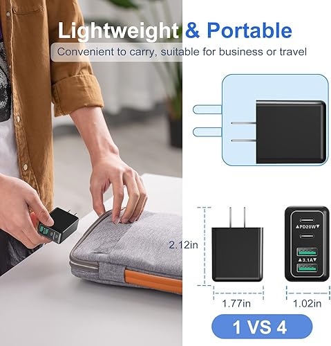 Miniatura 7 de Costyle - Cargador de pared USB C, multipuerto, 40 W, 4 puertos, doble puerto USB C, bloque de carga tipo C PD y QC, enchufe de pared tipo C, bloque