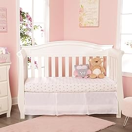 EVERYDAY KIDS 2 Pack Fitted Girls Crib Sheet, 100% Soft Breathable Microfiber Baby Sheet, Fits Standard Size Crib Mattress 28in x 52in, White and Pink Nursery Sheets with Flowers, Roses and Rosebuds