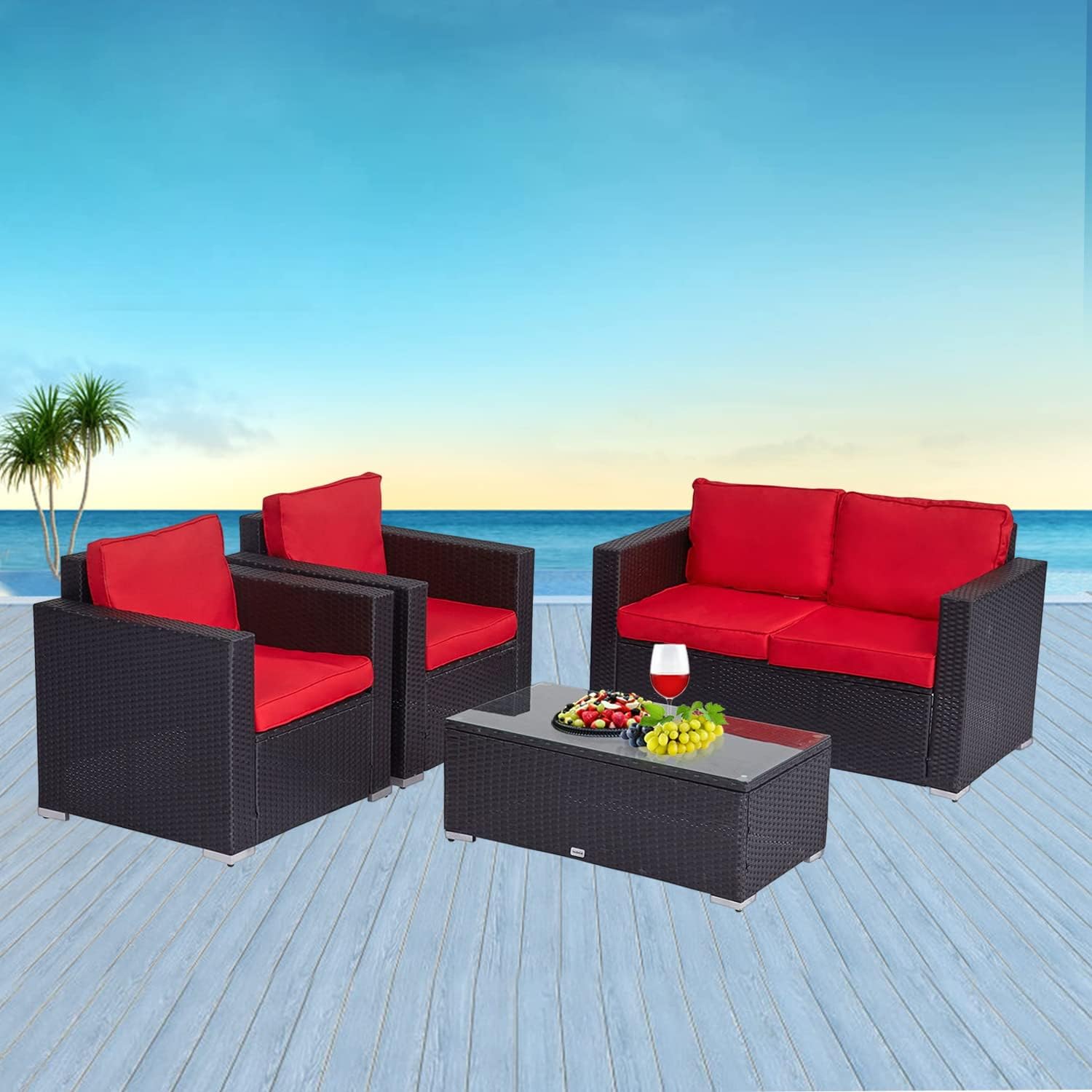 kinbor 4 Piece Patio Furniture Set Outdoor PE Rattan
