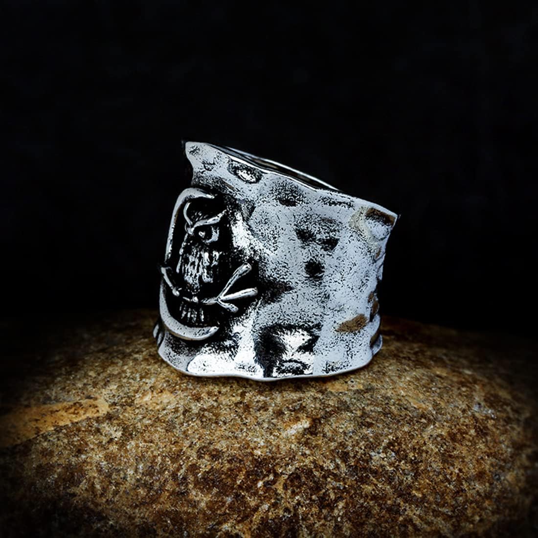 Crescent Moon Owl Octopus Wide Band Chunky Ring for Women,Retro Vintage S925 Sterling Silver Sugar Punk Ring,Thumb Index Finger Biker Gothic Ring