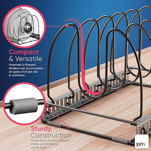 Vista 10 de Better Things Home 14+ Dual Pan and Pot Lid Organizer Rack Set for Cabinet - Includes 1 Large Rack & 1 Compact Rack for Bakeware, Lids & Pans
