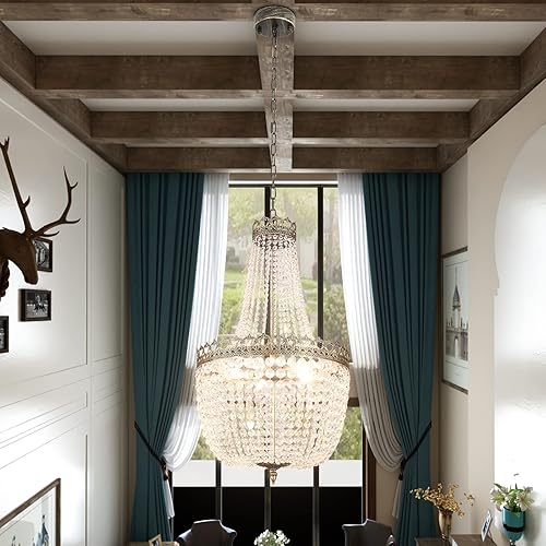 Miniatura 4 de Maxax 5 luces de araña de cristal, colgante de vestíbulo ajustable del país del imperio francés, 34.2 pulgadas de alto x 19.6 pulgadas de ancho,