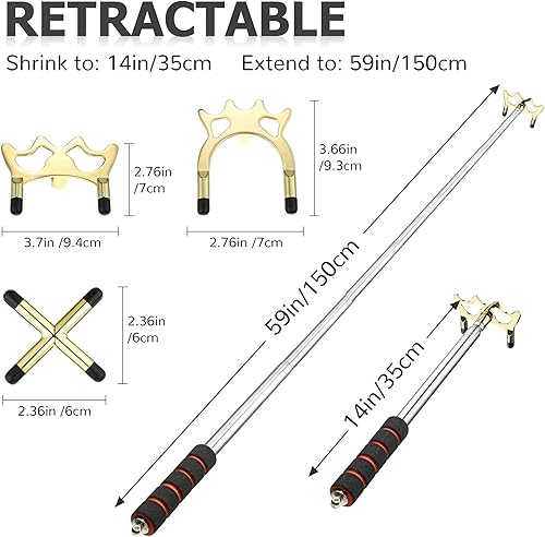 Miniatura 3 de Skylety Retractable Billiards Cue Snooker Pool Bridge Stick with 3 Pieces Removable Bridge Head, Snooker Set Billiards Pool Cue Accessory for Pool