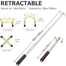 Skylety Retractable Billiards Cue Stick Bridge with 3 Pieces Removable Brass Bridge Head, Snooker Set Billiards Pool Cue Accessory for Pool Table(Gold)