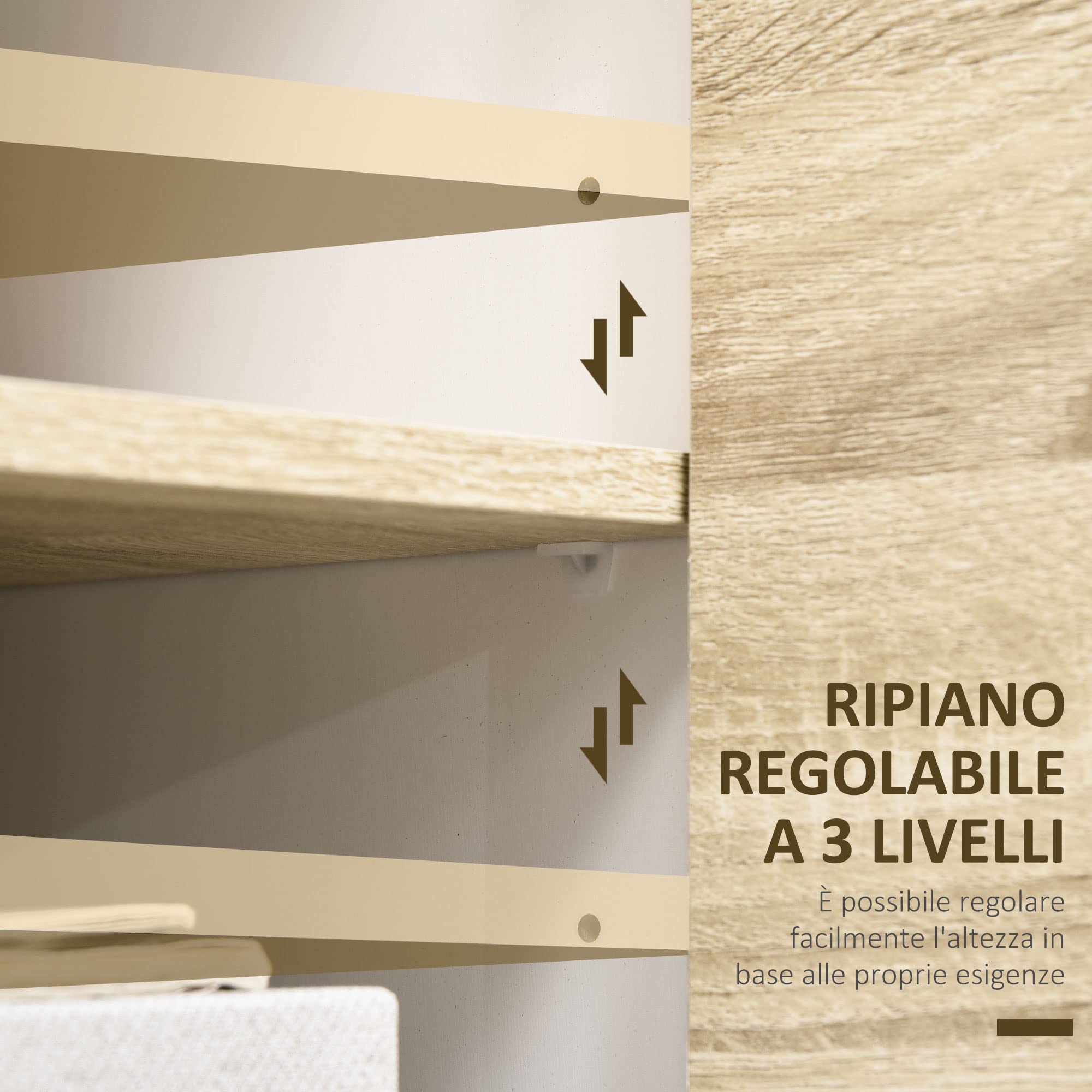 HOMCOM Mobile Multiuso con 2 Ante, Mobile Multiuso con Ante a Pressione e Mensole Regolabili, Mobiletto Salotto e Camera in Legno, 80x40x70cm, Bianco e Quercia