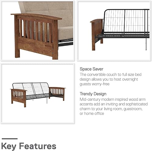 Miniatura 7 de REALROOMS Elbi Brazo de madera de tamaño matrimonial y marco de futón de metal negro natural