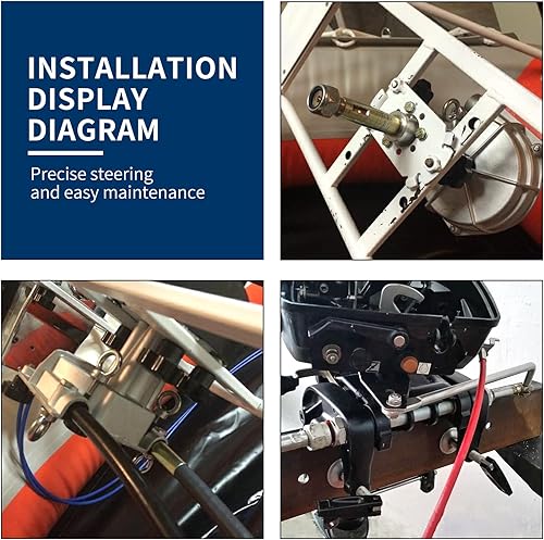 Miniatura 7 de R RUR Sistema de dirección de barco, kit de dirección giratoria fuera de borda con cable de dirección de barco de 16 pies y volante de acero