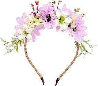 JZK Lila Púrpura flores corona diadema tiara guirnalda tocado guirnalda floral para mujer niña boda fiesta en la playa fotografía de vacaciones accesorio