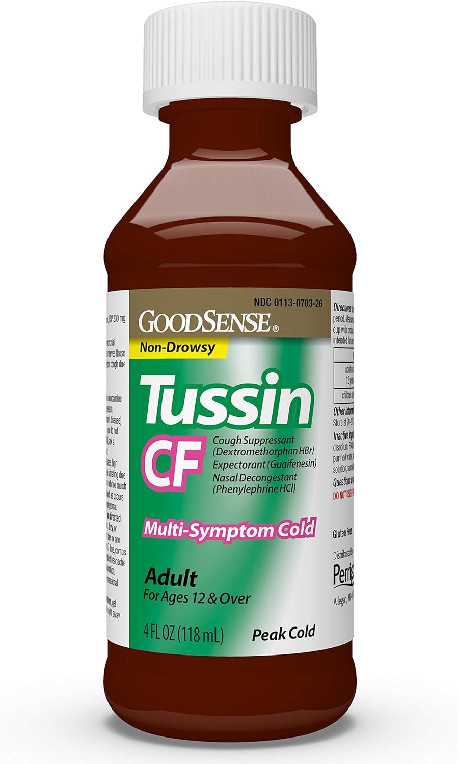 GoodSense Tussin Cough & Cold, Wild Cherry Flavor; Multi-Symptom Cold Medicine Relieves Cough, Nasal Congestion and Chest Congestion, 4 Fluid Ounces : Everything Else