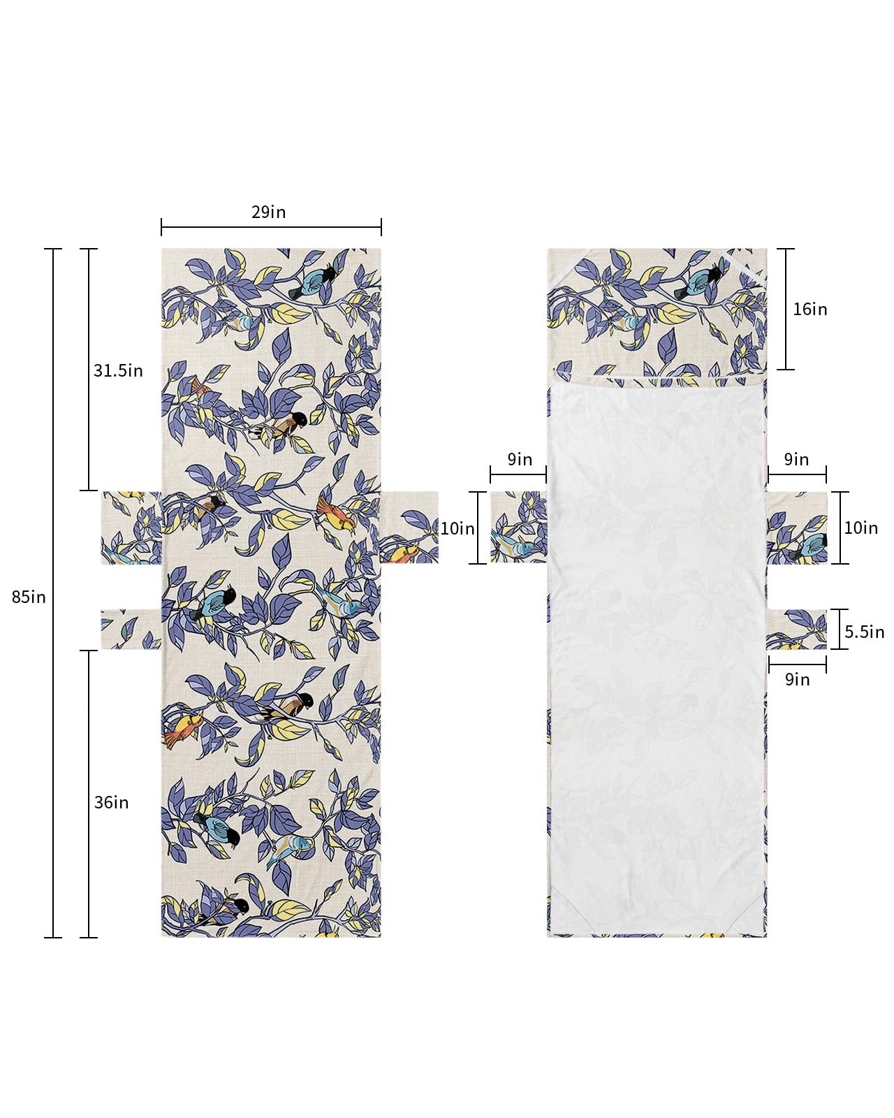 Purple Yellow Botanical Beach Lounge Chair Towel Cover, Soft Chaise Lounge Towel with Side Pockets Patio Pool Chairs Cover for Beach/Pool Sunbathing 29x85 Rustic Spring Floral Summer Botanical Birds