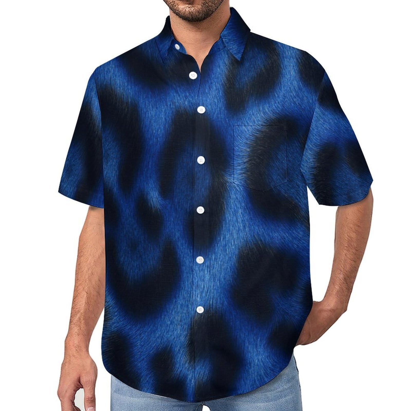 Camicie da Uomo a Maniche Corte con Stampa della Stampa Leopardata Animalista Realistica, Casual Leggere Bottoni Camicia con Tasca Frontale, per Vacanze Spiaggia Estate