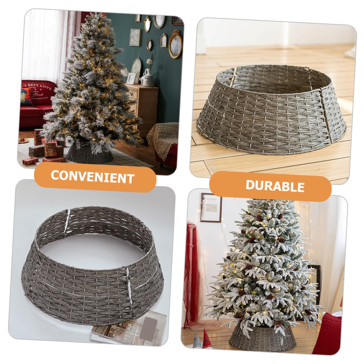 Falda de Árbol de Navidad Pequeña Gris Collar Rústico Tejido a Mano para Soporte de Árbol Artificial Cubierta Decorativa para Base Adecuado para Hogar y Decoración Navideña