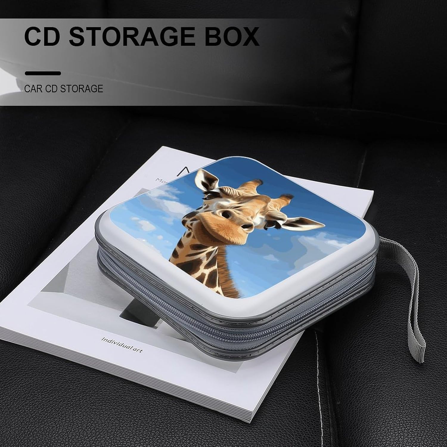 Funny Giraffe CD Case 40 Capacity CD/DVD Case Holder Disc Storage Organizer Wallet Bag Portable Zipper CD Case Holder for Car Home Office Travel image 5