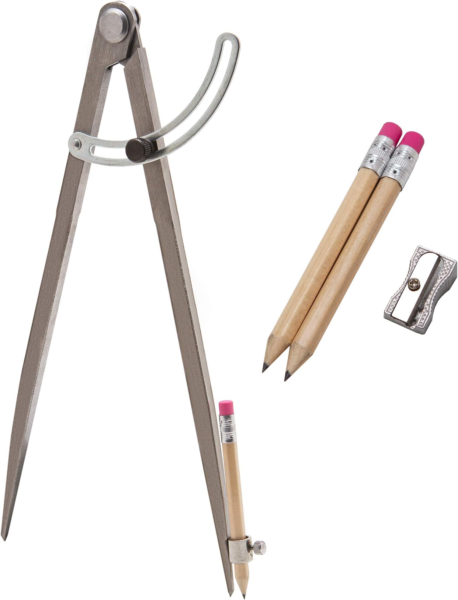 ALLY Tools Professional 12 inch Locking Wing Divider Pencil Holder/Compass Scribe INCLUDES Two Pencils and Metal Pencil Sharpener Ideal for Drawing Circles, Woodworking, Metalworking, and Leather Work