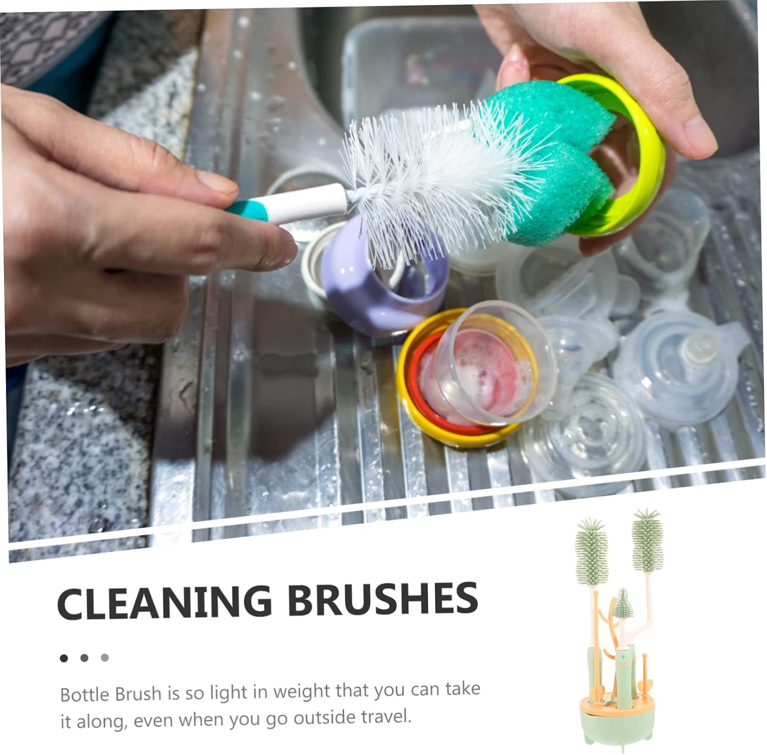 Bottle Brush Set with Stand for Baby Bottles and Straws