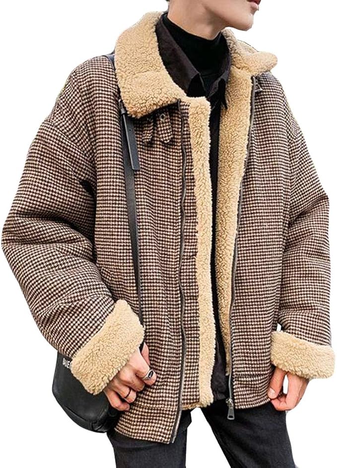 Amazon Alhylaボアジャケット メンズ 冬 中綿コート メンズ 韓国風 通勤 通学 ボアブルゾン 長袖 裏起毛 ショート コート 厚手 ポケット付き メンズ ムトンジャケット コート ジャケット 通販