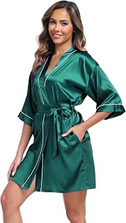 Women Satin Robes Short Silk Kimono Robe Lightweight Bridal Party Robes Bride Bridesmaids Ladies Loungewear Sleepwear