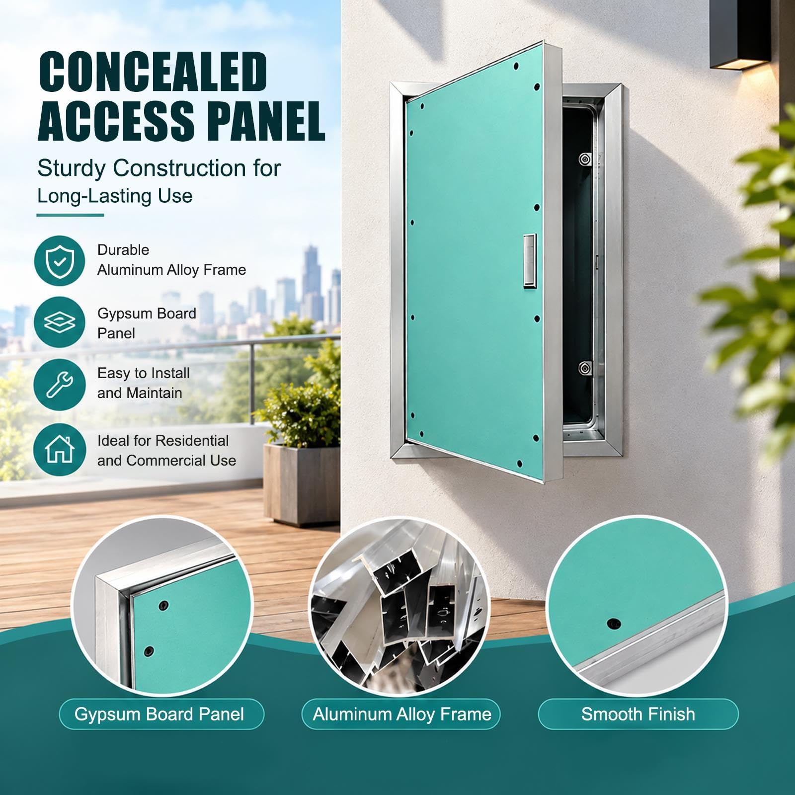 Panel de acceso de paneles de yeso ocultos con marco de aleación de aluminio para una fácil inspección y mantenimiento, ideal para uso residencial y comercial, diseño aislante del sonido, para paredes