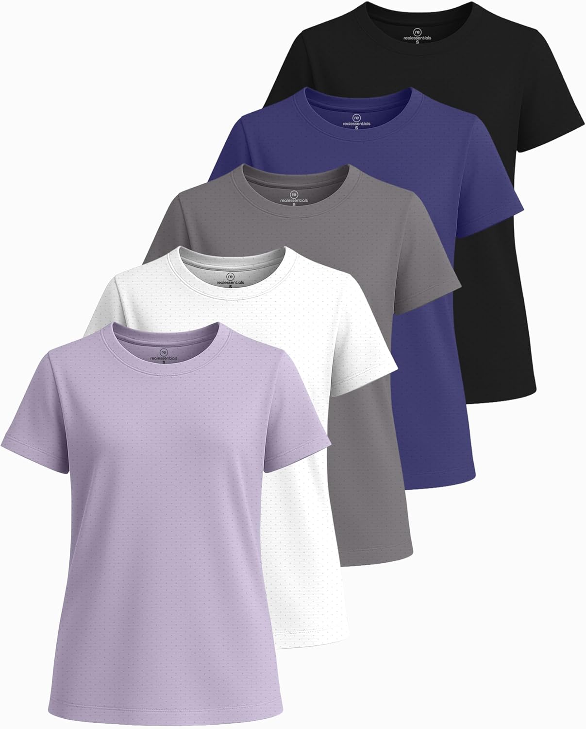 Real Essentials 5 Pack: Girls Short Sleeve Breeze Tech Athletic Shirts – Moisture-Wicking Sports, Gym, Workout & Dance, Tees